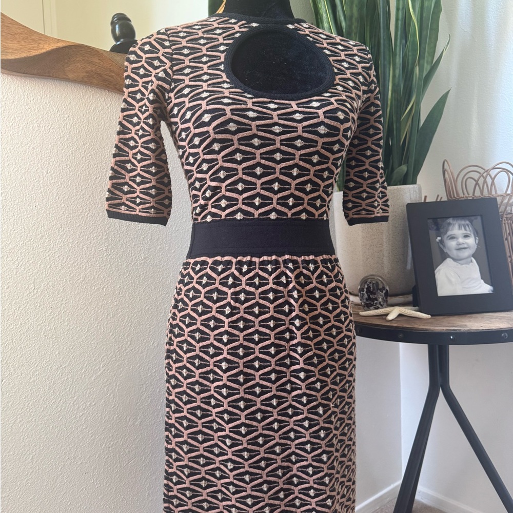 Missoni Black and Tan Geometric Knit Midi Dress